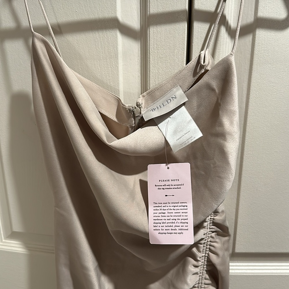 BHLDN Jennings Cowl-Neck Ruched Side-Slit Satin Gown Bridesmaid Dress - Picture 8 of 8